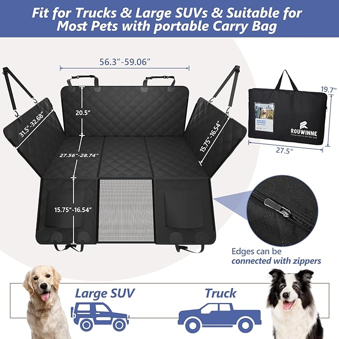 Back Seat Extender for Dogs Truck-Large Space, Dog Pet Seat Cover Back Seat Hard Bottom Holds 400lbs, Waterproof Dog Hammock for Crew Cab Trucks F150, RAM1500, Sierra, Tundra, Silverado