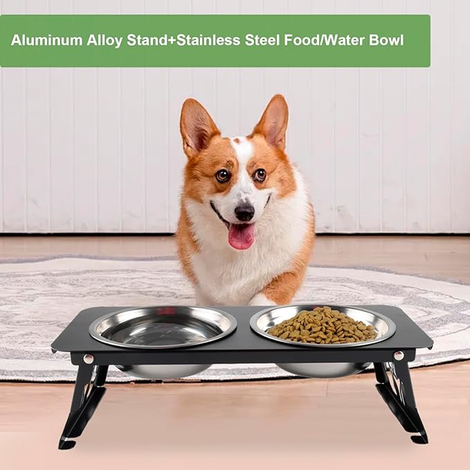 Elevated Dog Bowls,Raised Small Dogs Bowl Stand with Stainless Steel Food Water Bowls,Foldable Pet Feeder Station for Cats Puppies(Height 3.4'')