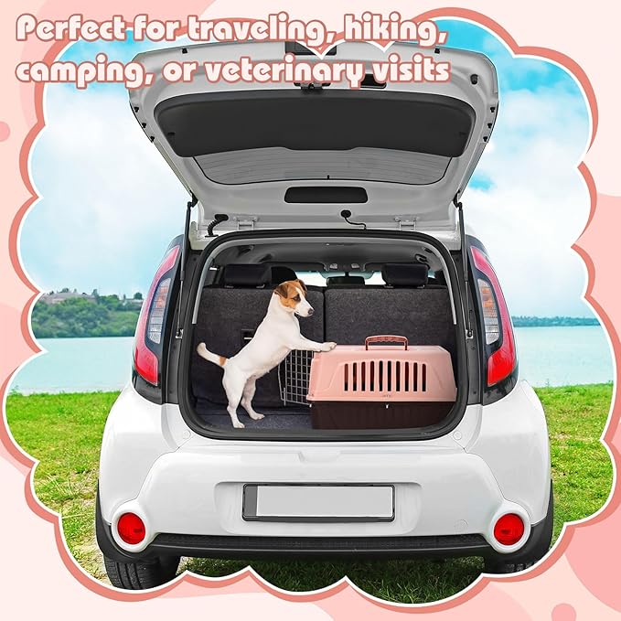 2 Set Pet Carrier for Small Dogs and Cat, Hard Shell Plastic Dog Crate with Bowl and Cooling Pad Fully Breathable Portable Kennel for Small Pet Travel Camp (Brown,18.9 x 12.6 x 11.8 Inch)