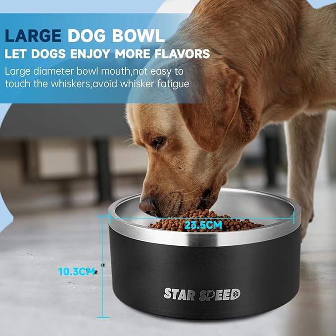 Stainless Steel Dog Bowl - Extra Large, Drop Resistant, Keeps Cold, Fits Different Size Big Dog Food Bowls (100oz, Black)