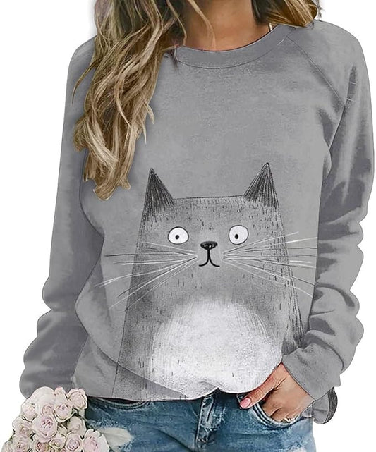 Womens Long Sleeve Tops Y2k Japanese Art Print Sweatshirts Fall Pullover for Women Crewneck Vintage Shirts Boho Tops