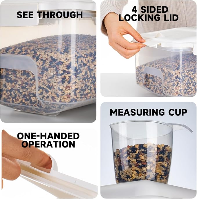 LivLab Mker 10 lbs Cereal Containers Storage - Airtight Flour Storage Container with Lids & 10 lbs Rice Dispenser, BPA Free Pantry Containers for Sugar and Cereal, White