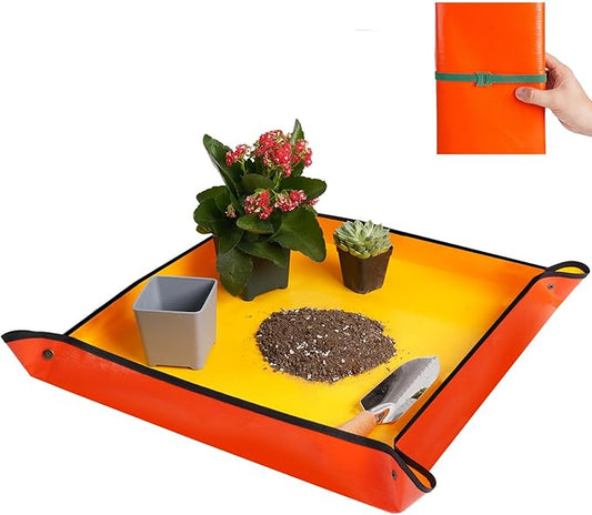 Repotting Mat for Indoor Plant Transplanting and Potting Soil Mess Control Portable Succulent Planting Potting Tray Gardening Gifts for Women Men Plant Lover Gifts (Orange 27" x 27")