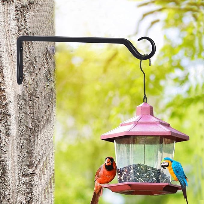 2 Pack Premium Forged Wall Hook, Sturdy Hanging Plant Bracket, Elegant Hook for Bird Feeders, Planters, Lanterns, Wind Chimes Indoor Outdoor, Upgrade Black, 12 Inch