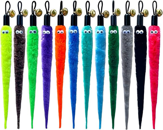AcceLeah Cat Worm Toy Teaser Wand Replacement, Cat Worms & Dragonfly Refill, Assorted Teaser Refills with Bell (12Pcs)