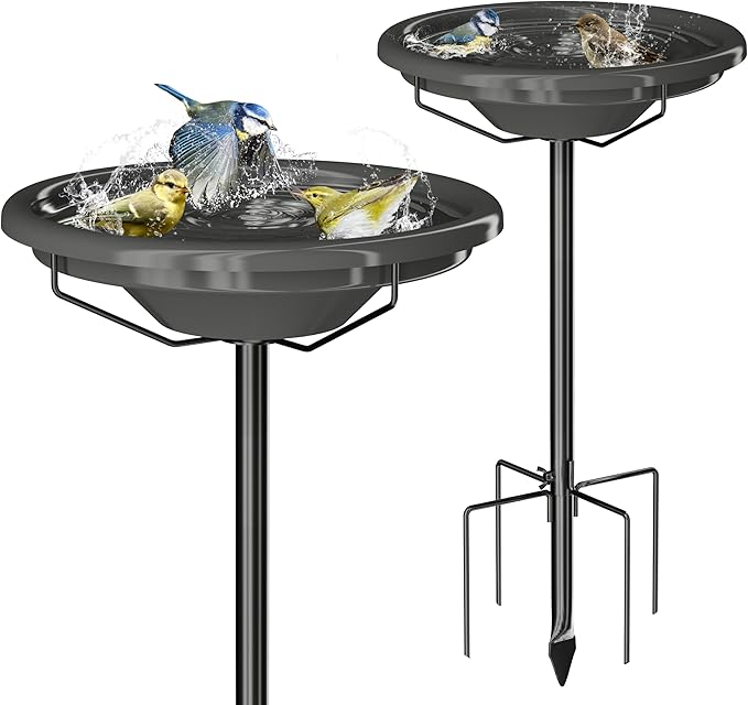 iBorn Bird Bath for Outside,36″ Freestanding Bird Bath with 3 Adjustable Height Pole,12″ BPA-Free Plastic Bowl,5-Prongs Base,Metal Pole and Plastic Bird Bath Bowl,Gray,1 Pack（Not Include Fountain）