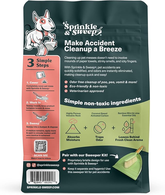 Sprinkle & Sweep Pet Accident Cleanup for all Hard Surface - Non Toxic Quick Pet Mess Cleaner & Odor Remover for Urine, Poop, Vomit, Diarrhea & Potty Training, Travel Pack (4oz)