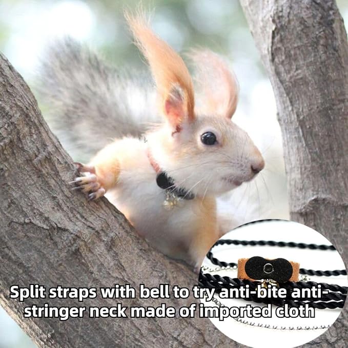 Squirrel Chipmunk Traction Rope Strap Anti-Biting Chain Rope, Small Animal Walking Collar Harness with Lead Leash for Hamster Gerbil Rat Mouse Ferret Chinchilla (Black with Purple)