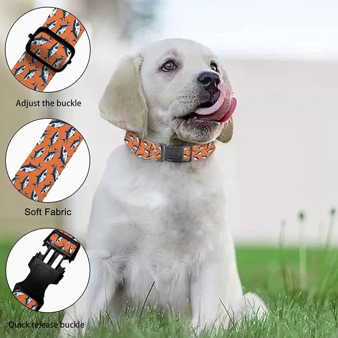 Sea Shark Ocean Orange Pet Collars Dog Collars Soft Elastic Neck Strap for Female Male Puppy Cats