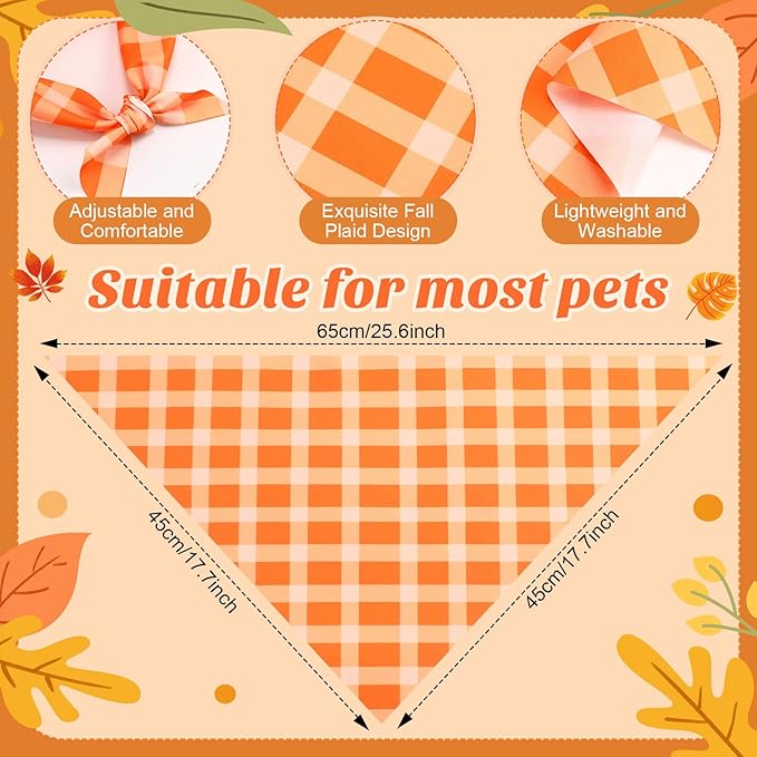 Weewooday 50 Pcs Fall Dog Bandanas Bulk Plaid Bandanas for Dogs Autumn Soft Doggie Bibs Adjustable Triangle Scarves for Small Medium Large Pet Costume(Plaid Pattern, 25.6 x 17.7 x 17.7 Inch)