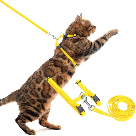 PUPTECK Adjustable Cat Harness and Leash Set Escape Proof Kitten Strap Collar for Walking Travel, Yellow
