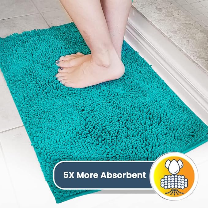 Muddy Mat® AS-SEEN-ON-TV Highly Absorbent Microfiber Door Mat and Pet Rug, Non Slip Thick Washable Area and Bath Mat Soft Chenille for Kitchen Bathroom Bedroom Indoor and Outdoor - Teal 36" x 120"