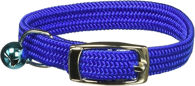 Kool Kat Elastic Cat Safety Collar with Bell, Blue, 8"