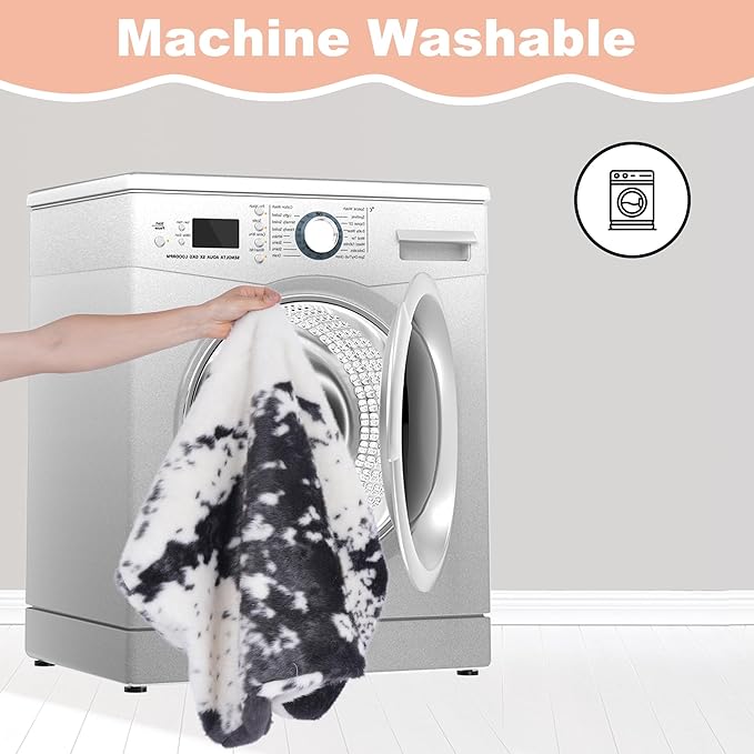 Bedfolks Waterproof Crate Bed, Plush With Removable Washable Cover, Faux Fur Pad for Large Dogs, Fluffy Kennel 35"x23", Black-White Cowhide