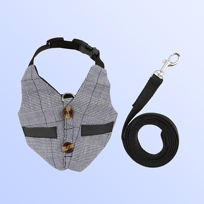 Rabbit Vest Harness and Leash Set Adjustable Formal Suit Style for Bunny Kitten Small Animal Walking (M)