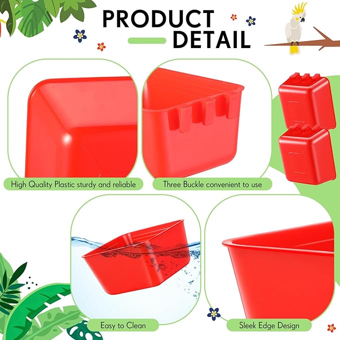 Maxdot 20 Pcs Cage Cups Chicken Feeder Waterer 16 oz Birds Feeders Hanging Bunny Cage Chicken Water Bowl for Pet Parrot Rooster Parakeet Gamefowl Poultry Pigeon Wire Hutch(Red)