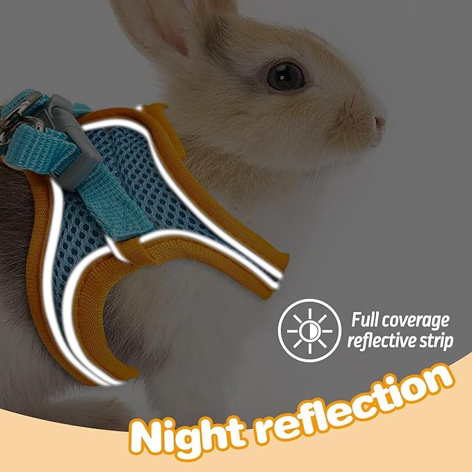 PINVNBY 2 Pack Bunny Hsrness and Leash Set Adjustable Rabbit Harness with Reflective Strips Double Buckle Pet Vest Eescape Proof for Small Rabbit Kitten Puppy Walks Accessories (Orange Blue, M)