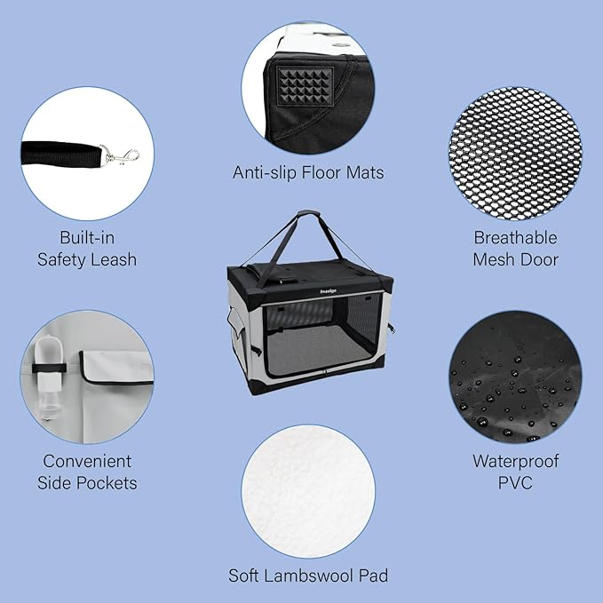 Collapsible Dog Crate, Portable Soft Dog Crate with Fleece Bed for Large Dog, Folding Travel Carrier Kennel with 3-Door Mesh Windows for Indoor &Outdoor, 36" L x 25" W x 25" H,Black