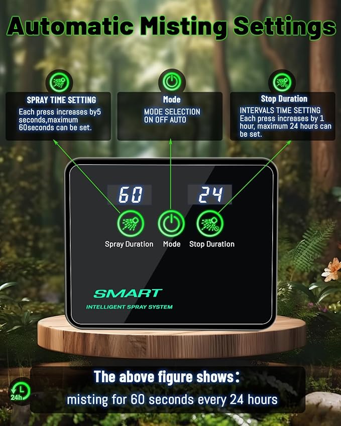 Reptile Humidifiers Smart Misting System, Reptile Mister Automatic with Timer, Terrariums Humidifier with 360°Adjustable Misting Nozzles, Spray Kit for Rainforest Plants Amphibian