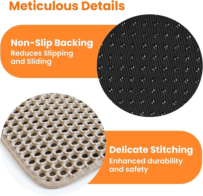 Extra Large Cat Litter Mat, 30x22 Inches Honeycomb Double Layer Cat Litter Trapping Mat, Non Slip Waterproof Urine Proof Large Kitty Litter Box Mat for Floor, Kitten Supplies, XL, Beige