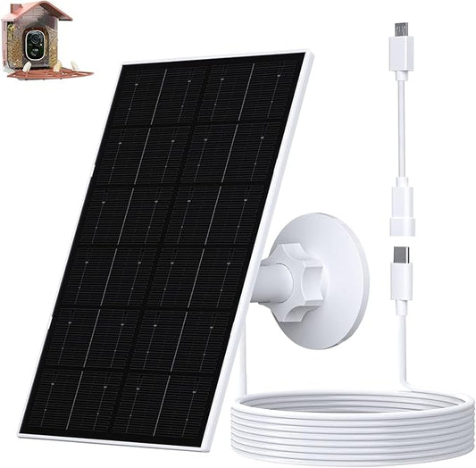FUTUREZEN 4W Solar Panel for Bird Feeder Camera, USB-C/Micro USB Solar Charger with IP66 Waterproof, 360° Adjustable Mount, 9.8FT Cable