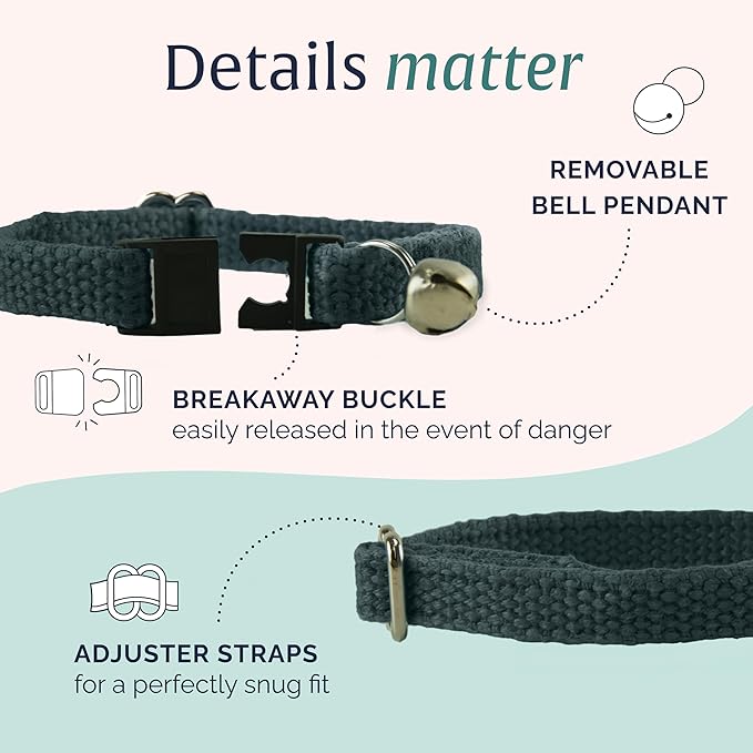 Hepper Hemp Safety Breakaway Cat Collar with Bells - Adjustable Large to Small Kitten Collar with Bell - Cat Collars for Girl Cats/Cat Collars for Boy Cats - Minimalist Cute Cat Collar with Cat Bells