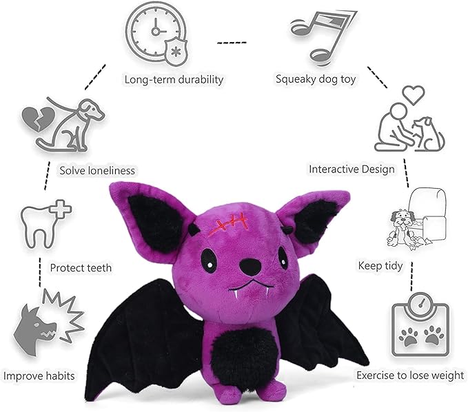 Blnboimrun Dog Toys for Aggressive Chewers, Squeaky Plush Bat with Crinkle Paper, Durable Interactive Chew Toys for Small, Medium & Large Dogs, Indoor Outdoor Play Pet Gift