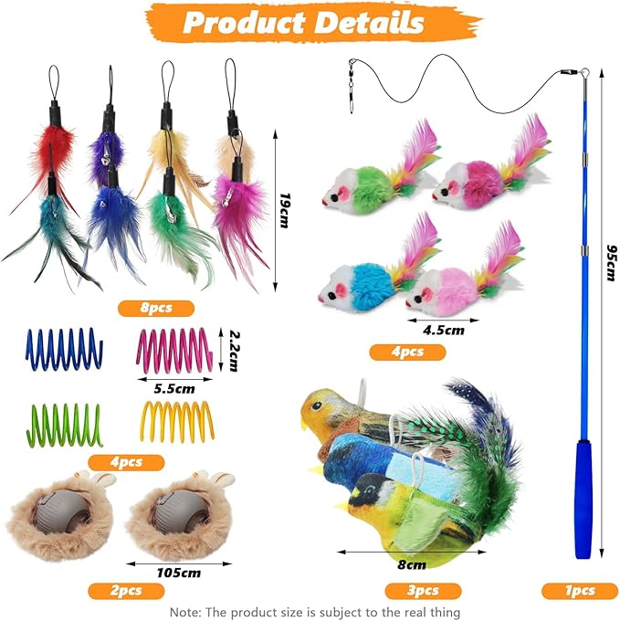 Cat Toys Pack, Interactive Cats Toys for Indoor Cat, Speedy Tail 2.0 Cat Toy, Teaser Feather Mouse Toy for Kittens (22PCS)