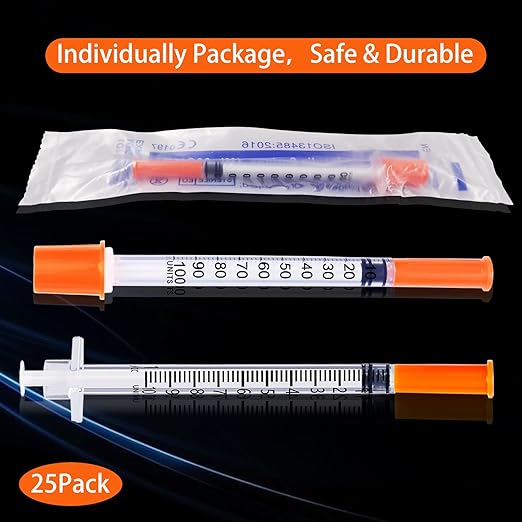 1ML Syringe, Lab Supplies Syringes 29G 5/16 Inch, Individually Wrapped, Pack of 25