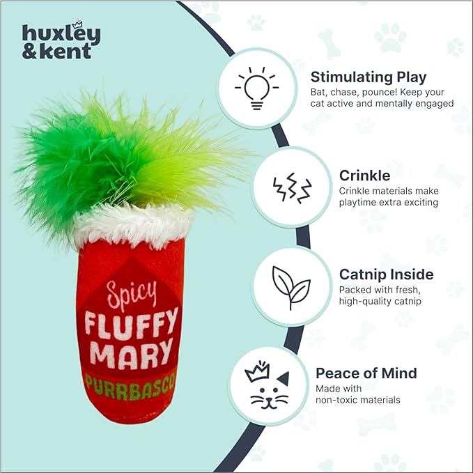 Huxley & Kent Plush Cat Toy - Interactive Catnip Toy for Cats & Kittens - Soft Kitty Toys with Crinkle & Catnip - Fun Indoor Play - Fluffy Mary