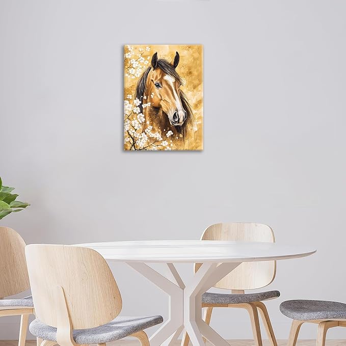 Horse Wall Art Canvas Rustic Horse Wall Decor Prints Framed Painting Farmhouse Flower Pictures Gifts Artwork for Bathroom Living Dining 12"x16"
