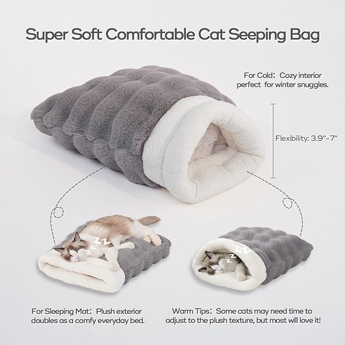 Cat Sleeping Bag 4 in 1 Function Snuggle Bag Blanket Mat Cozy Soft Warm & Washable (Small Cats) Cave Grey 21 × 17 Inch