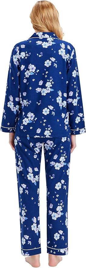 GLOBAL Flannel Pajamas for Women 2-Piece Comfy and Cozy Flannel Pj Set Cotton Loungwear