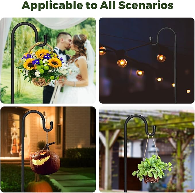 Kingsyard 2 Pack Adjustable Shepherd Hooks for Outdoor - 76 INCH Heavy Duty Bird Feeder Pole with 5 Prong Base, Hummingbird Feeder Stand, Garden Plant Baskets, Weddings Decor, Solar Light Lanterns