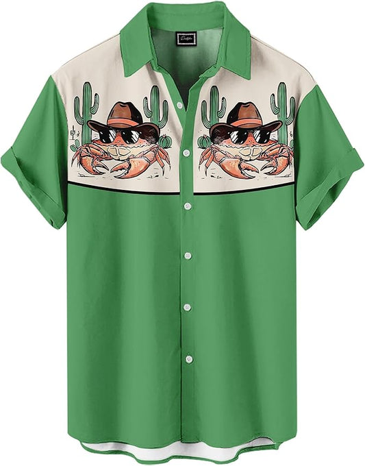 Men’s Hawaiian Shirt Western Cowboy Symmetrical Print Short Sleeve Button Down Casual Beach Holiday Summer Shirt