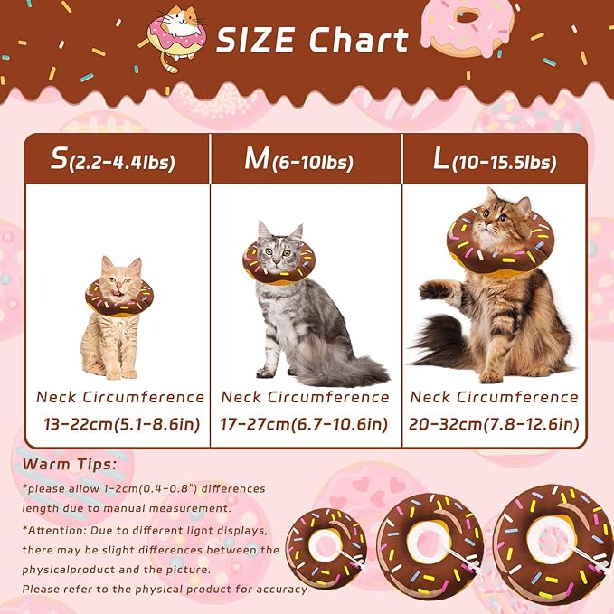 Cat Cone Collar Soft, Adjustable Cat Recovery Collars Spay Cone to Stop Licking, Cute Donut E Collar After Surgery, Wound Healing Elizabethan Collar for Kittens (Donut Brown, Small)