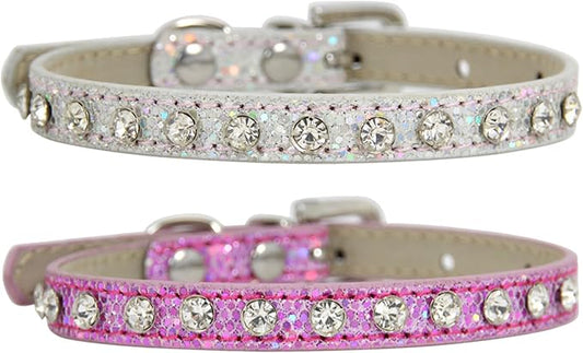 2 Pack Cat Collar Rhinestone Bling Cute Cat Collars Accessories for Pet Collars Adjustable Ideal for Girl Cats Male Cats(Silvery Pink)
