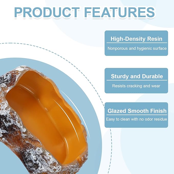 Reptile Food Bowl, Reptile Feeding Dish Corner Bowl Water Resin Rock Worm Feeder Dish S (5.1 in, Orange), Intended for Lizards/o/Scaled Pet/Leopard o/Spiders