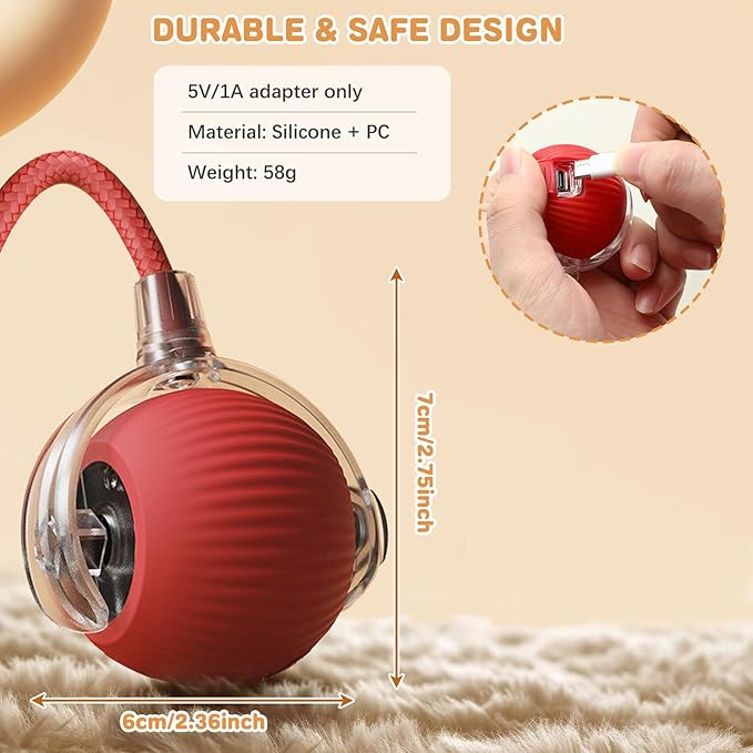 Interactive Cat Toys for Indoor Cats, Rechargeable 360° Automatic Moving Cat Toy for Bored Indoor Adult Cats, 2025 Upgraded Chase Motion Activated Kitten Toys - Red