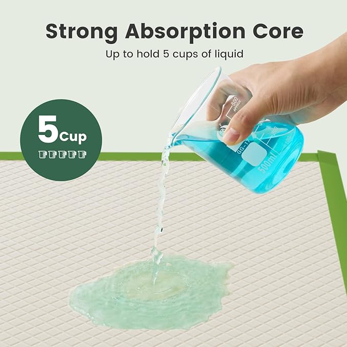 Gardner Pet Dog Pee Pads Rugular 22"x22", Thicker ECO Green Small Disposable Puppy Training Pads Super Absorbent Full Edge-Wrapping Pad for Dogs, Puppies, Doggies, Cats-(50 Count)