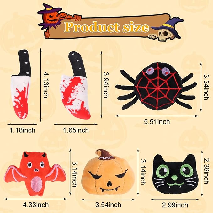 LOMIMOS 6Pcs Halloween Catnip Toys,Cat Toys Chew Bite Plush Toy with Crinkle Paper Kitten Pumpkin Spider Bat Knife for Indoor Interactive Play & Exercise
