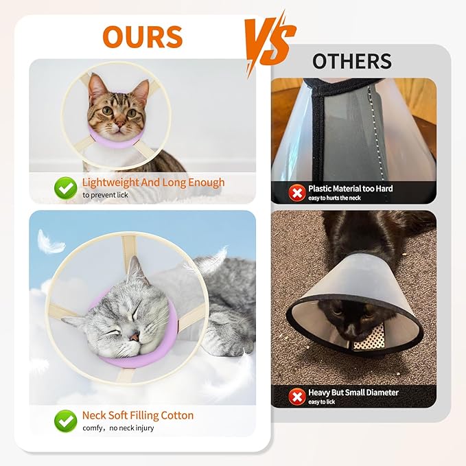 Cat Cone Collar Soft- Adjustable Comfortable Air Mesh Recovery Cone After Surgery to Stop Licking and Scratch, Alternative to Plastic Elizabethan Collar for Cat, Whiskers Freedom (Purple, S)