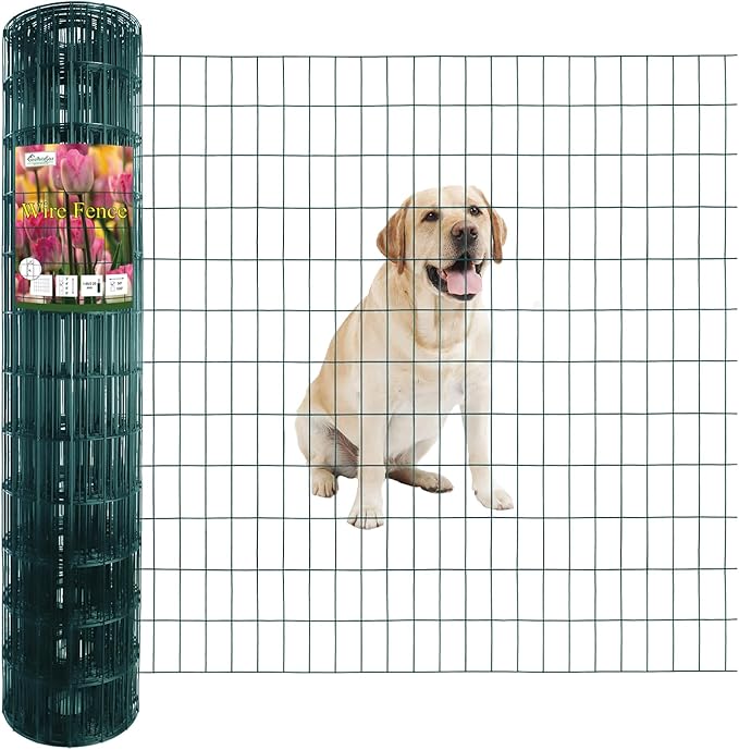 Green PVC Coated Welded Wire Fence 48 Inch x 50 Foot, 2 Inch x 4 Inch 14GA, Garden Border Fencing Roll Vinyl Coating Metal Wire Mesh Hardware Cloth for Yard Vegetable Plant Protection