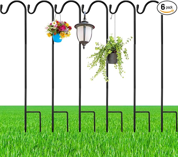 6 Pcs 24 Inch Shepherds Hook for Outdoor Adjustable Bird Feeder Pole Metal Steel Shepard Hooks for Hummingbird Stand Feeder Pole for Garden Plant, Lantern, Hanging Wedding Decor