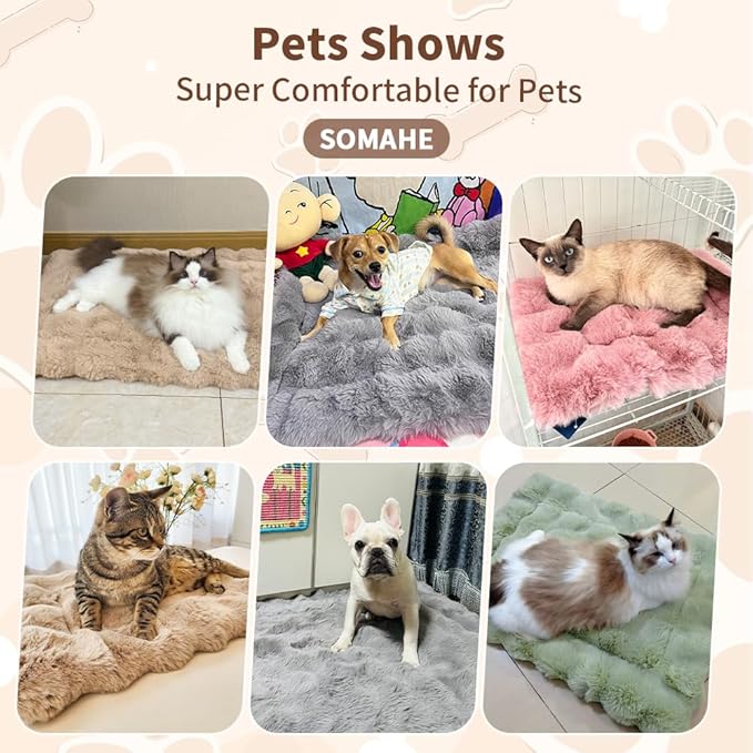 Cat Beds for Indoor Cats Faux Fur Pet Pad Mat Plush Kitten Bed with Non-Slip Bottom for Carriers/Couch Dog & Puppy Friendly 35 x 27 Inch X-Large Orange