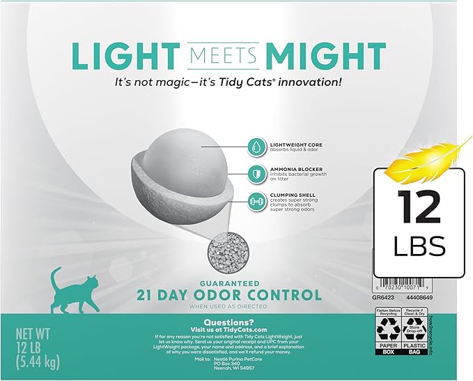 Purina Tidy Cats Lightweight Free and Clean Unscented, Multi-Cat, Clumping, 99.9 Percent Dust Free Cat Litter - 12 lb. Box