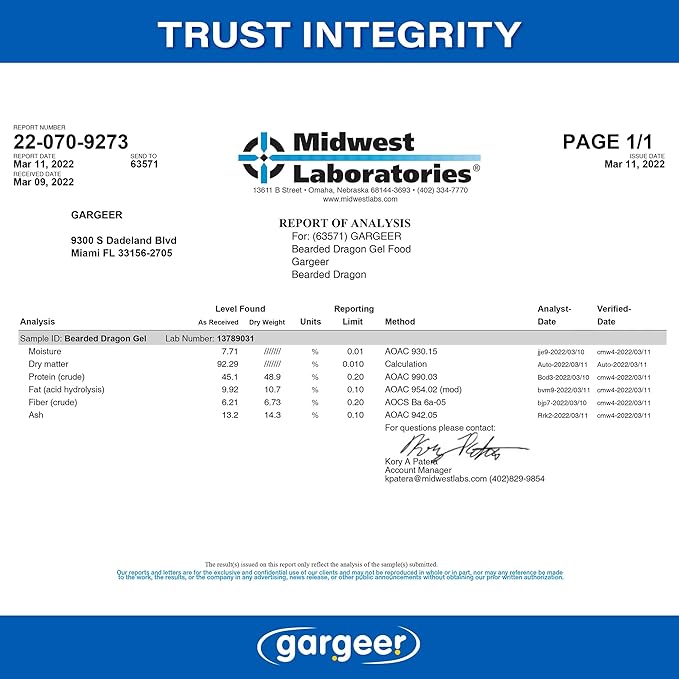 16oz Bearded Dragon Food. Complete Gel Diet for Both Juveniles and Adults. Proudly Made in The USA, Using Premium Ingredients, Fortified Gourmet Formula. Enjoy!