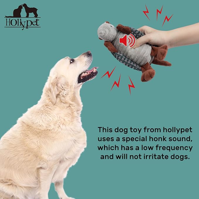 Hollypet Plush Dog Squeaky Toy Stuffed Armadillo Animal Pet Puppy Chew Toys with Clean Teeth for Small Medium Large All Breed Sizes Dogs, Light Gray and Dark Green,8 in