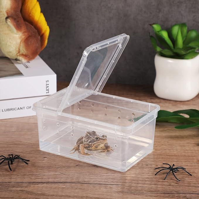 Irenare 8 Pcs Reptile Breeding Breeding Box Plastic Spider Terrarium Tarantula Feeding Box for Bearded Dragon Lizard Spider Gecko Scorpion(Vent Holes,5.9 x 3.9 x 2.5 Inch)
