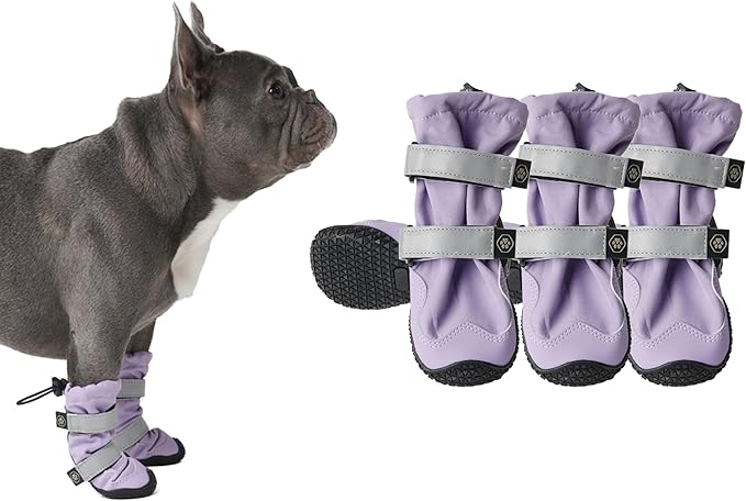 Spark Paws Dog Shoes, Waterproof Dog Boots for Medium to Large Dogs, Non Slip, Breathable Dog Booties and Paw Protectors - 4PCS Doggie Hiking Boots with Reflective Straps - Lilac, Size 1
